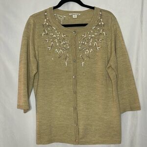 COLDWATER CREEK EMBROIDERED DESIGN BUTTON UP SWEATER (L)